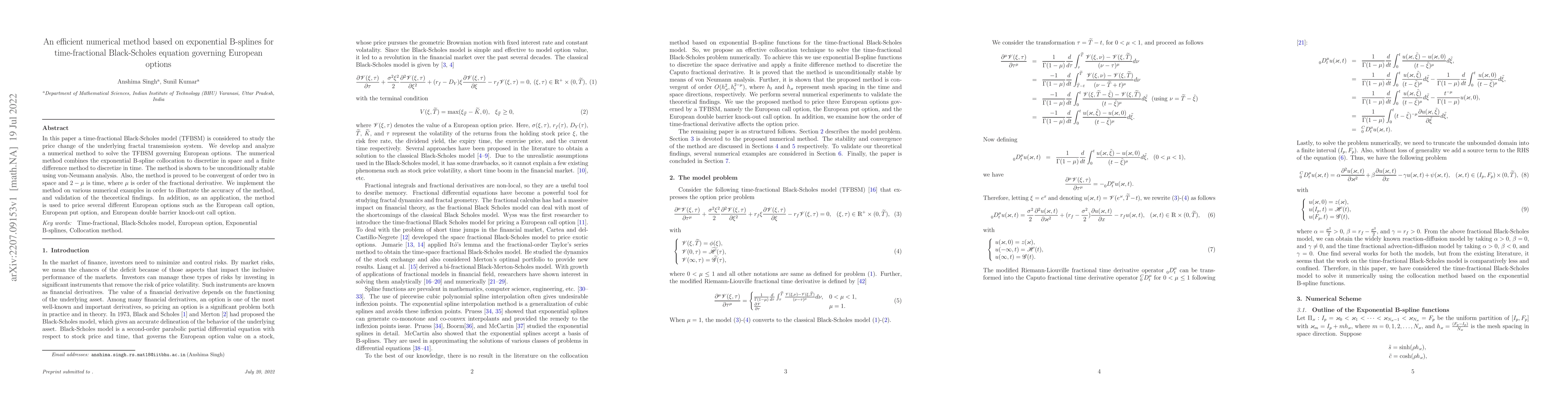 Thumbnail for An efficient numerical method based on exponential B-splines for
  time-fractional Black-Scholes equation governing European options