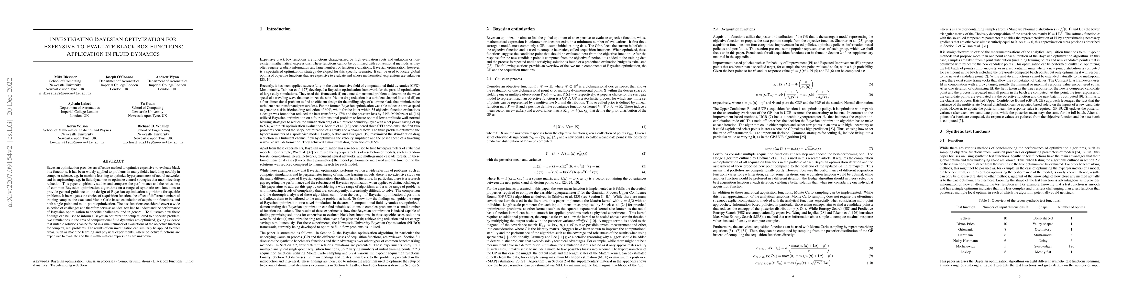 Thumbnail for Investigating Bayesian optimization for expensive-to-evaluate black box
  functions: Application in fluid dynamics