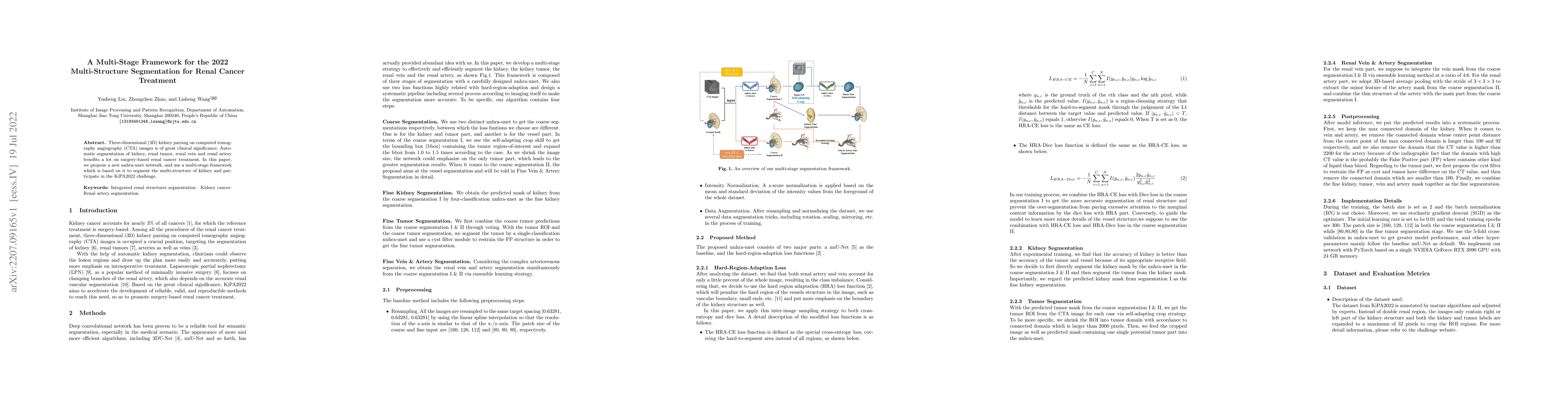 Thumbnail for A Multi-Stage Framework for the 2022 Multi-Structure Segmentation for
  Renal Cancer Treatment