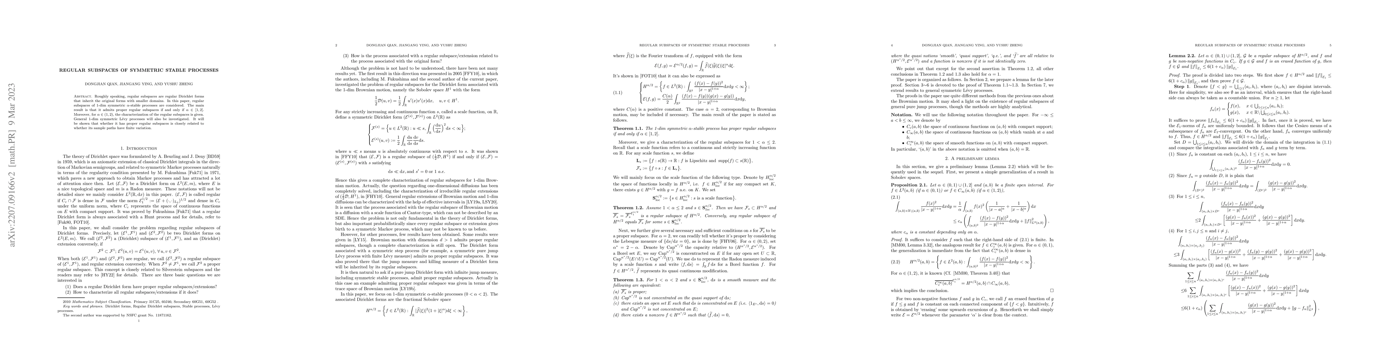 Thumbnail for Regular subspaces of symmetric stable processes
