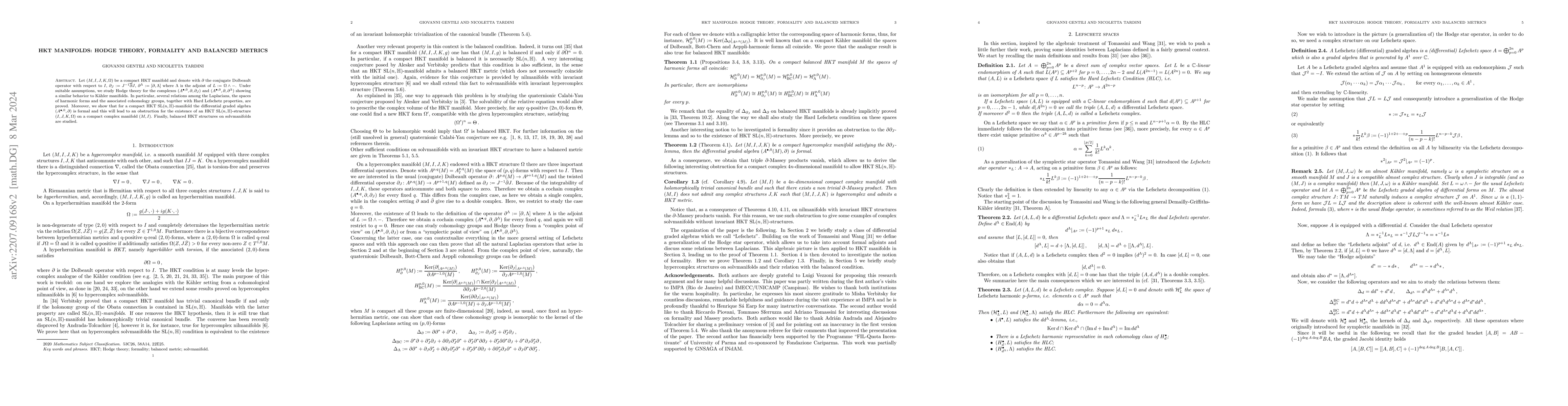 Thumbnail for HKT manifolds: Hodge theory, formality and balanced metrics