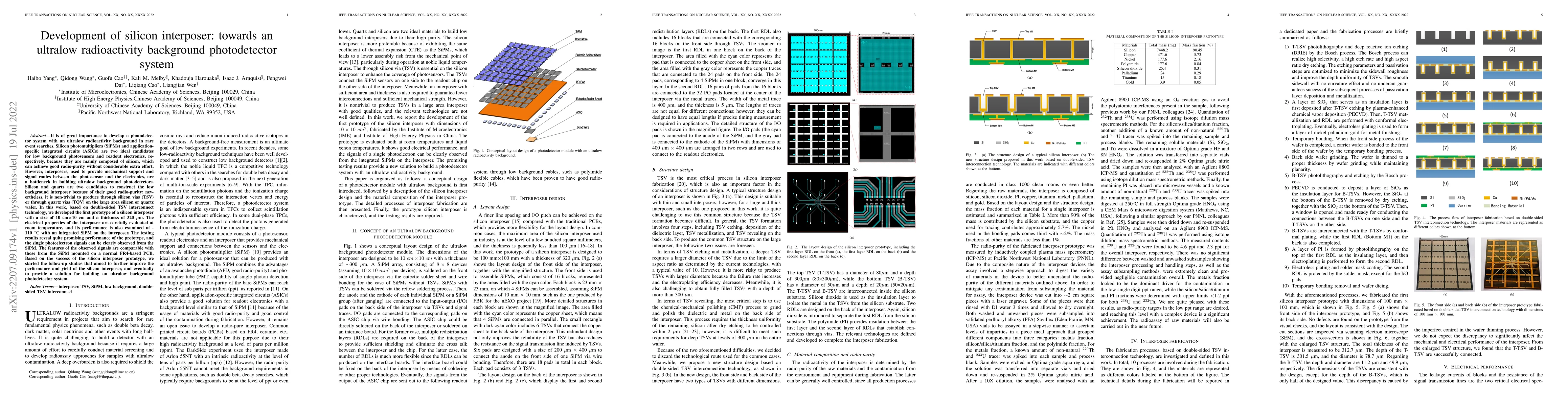 Thumbnail for Development of silicon interposer: towards an ultralow radioactivity
  background photodetector system