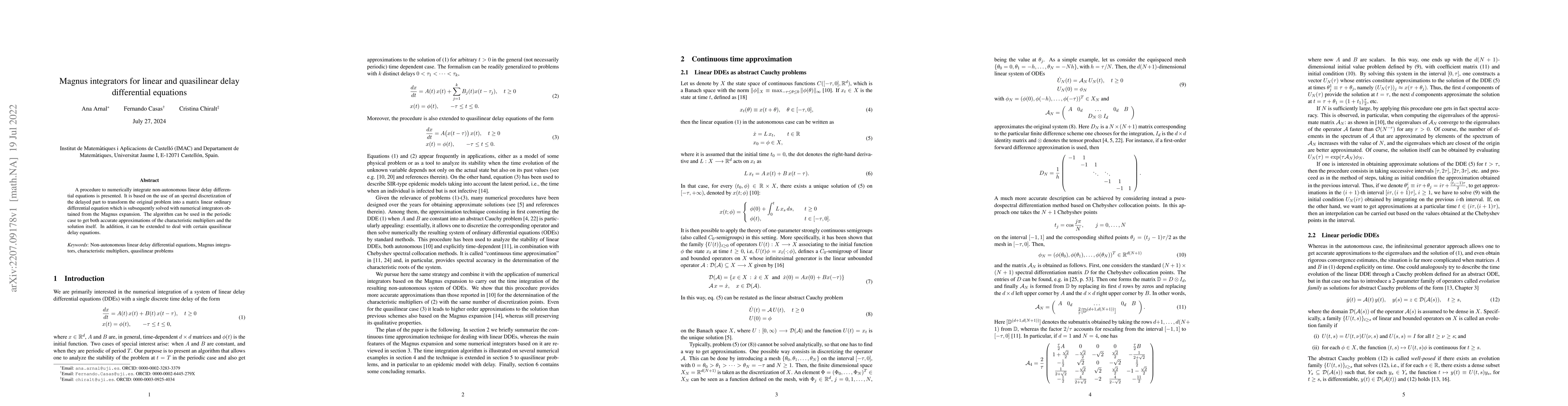 Thumbnail for Magnus integrators for linear and quasilinear delay differential
  equations