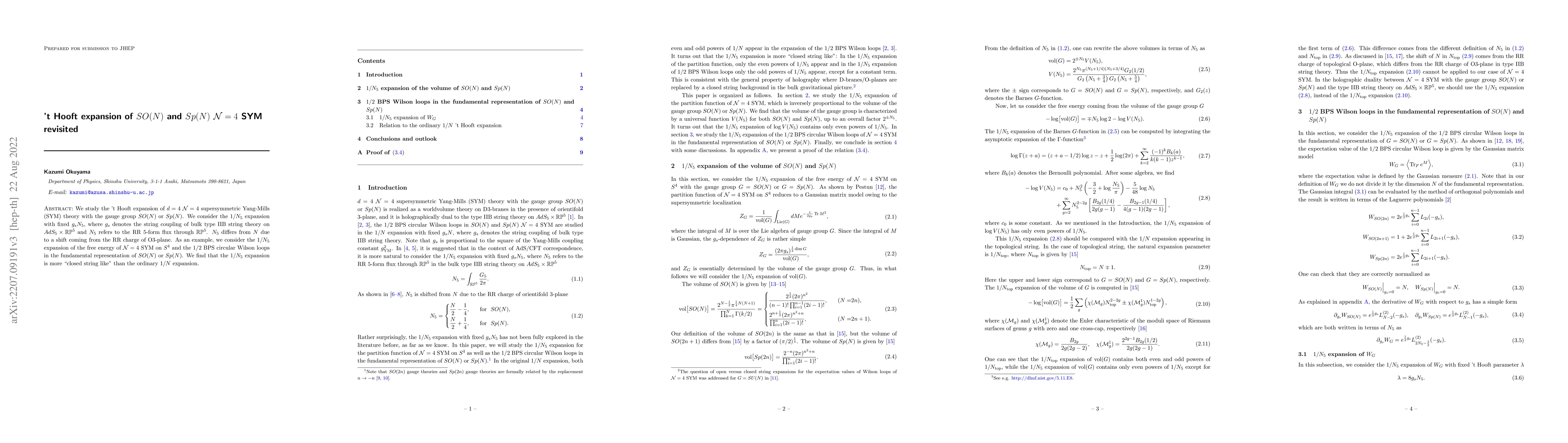 Thumbnail for 't Hooft expansion of $SO(N)$ and $Sp(N)$ $\mathcal{N}=4$ SYM revisited