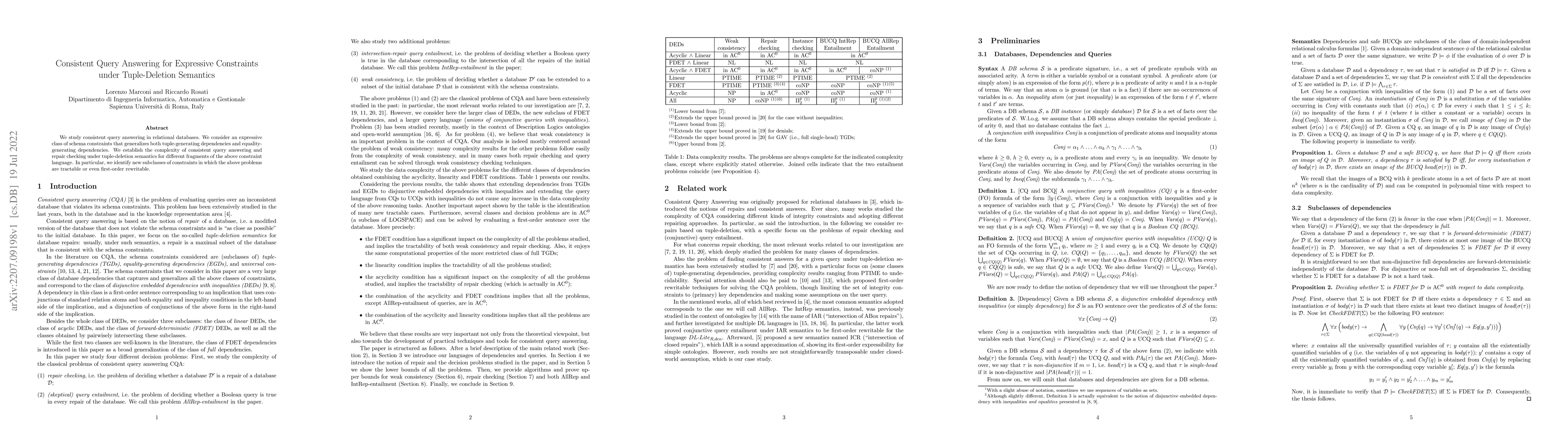 Thumbnail for Consistent Query Answering for Expressive Constraints under
  Tuple-Deletion Semantics