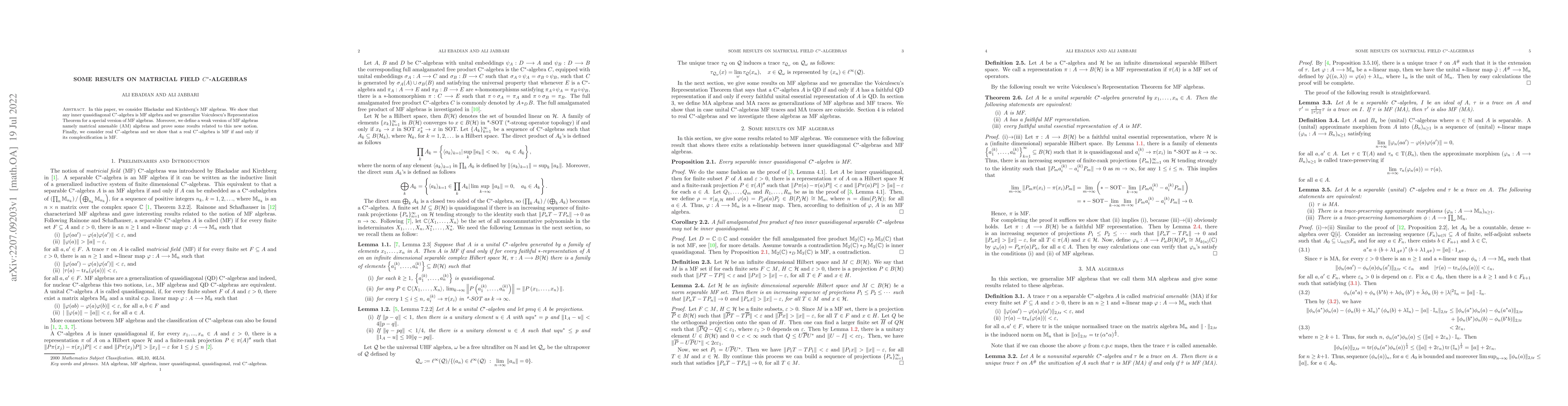 Thumbnail for Some Results on Matricial Field C-Algebras