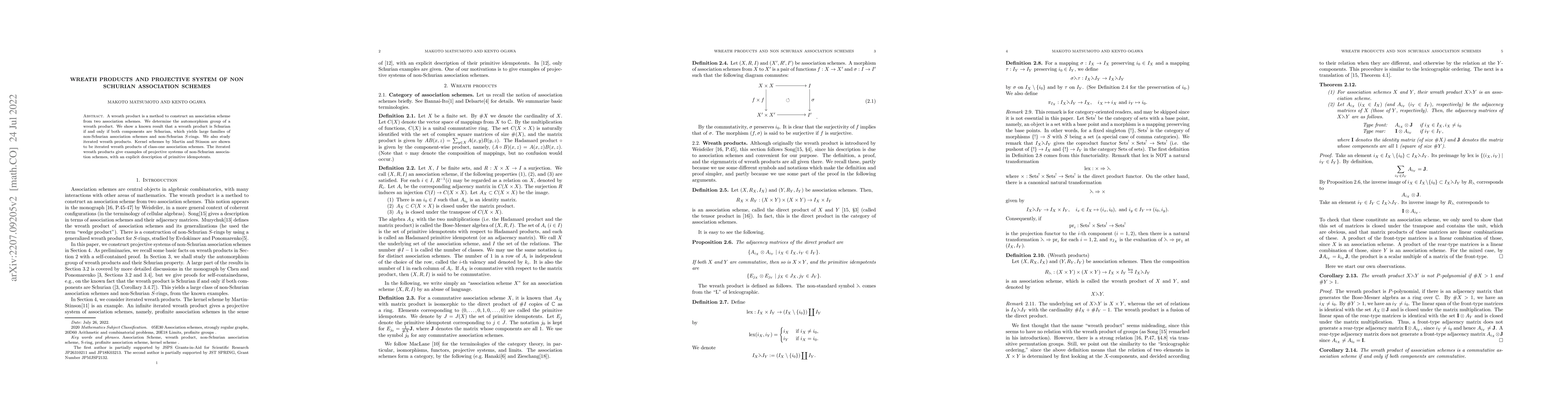 Thumbnail for Wreath products and projective system of non Schurian association
  schemes