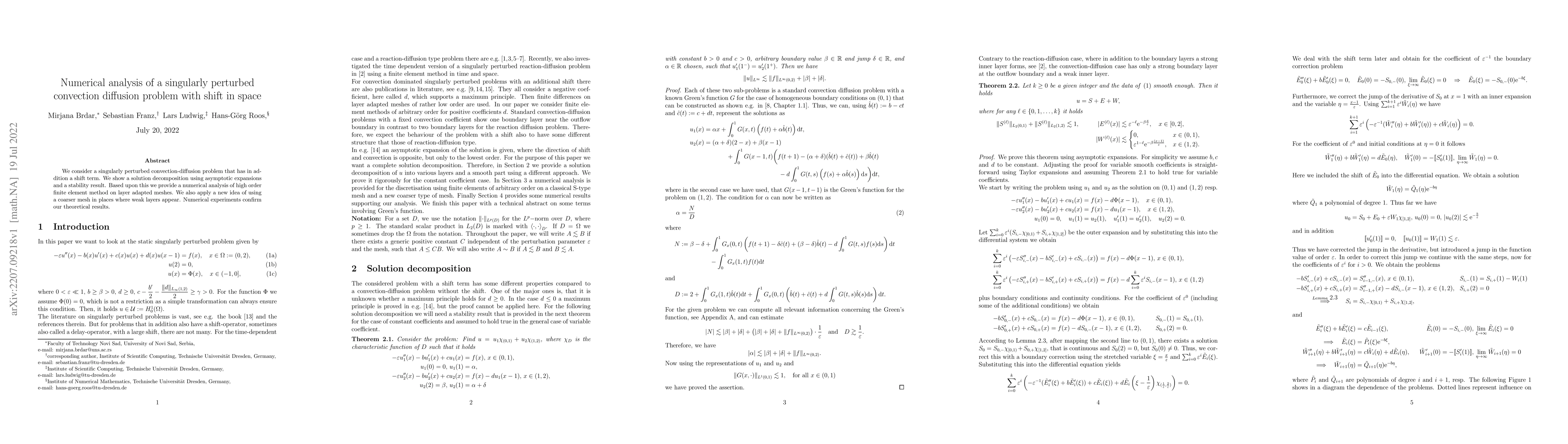 Thumbnail for Numerical analysis of a singularly perturbed convection diffusion
  problem with shift in space
