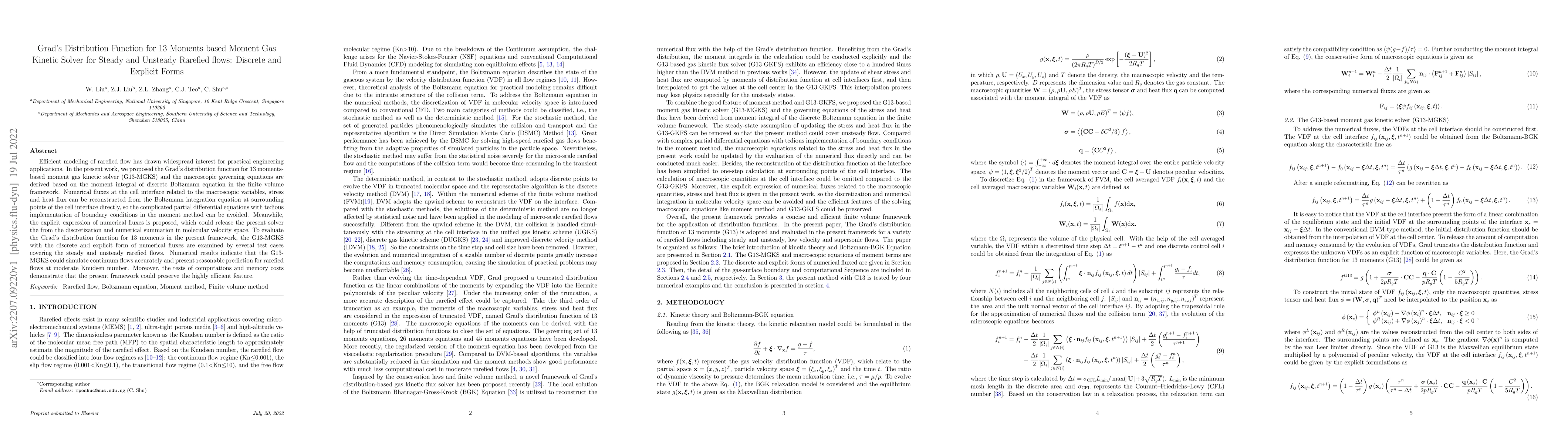 Thumbnail for Grad's Distribution Function for 13 Moments based Moment Gas Kinetic
  Solver for Steady and Unsteady Rarefied flows: Discrete and Explicit Forms