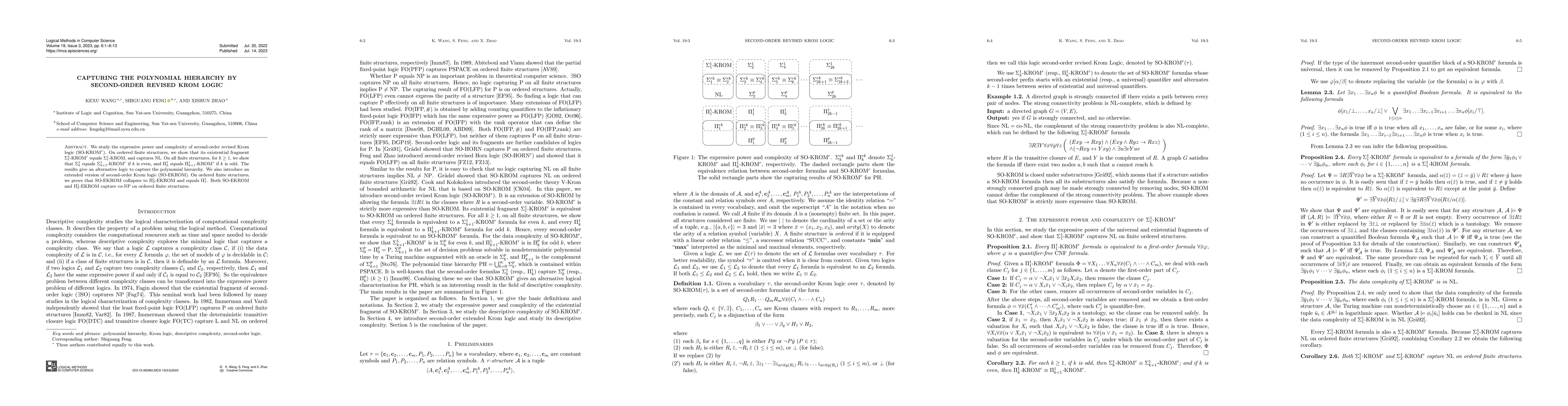 Thumbnail for Capturing the polynomial hierarchy by second-order revised Krom logic