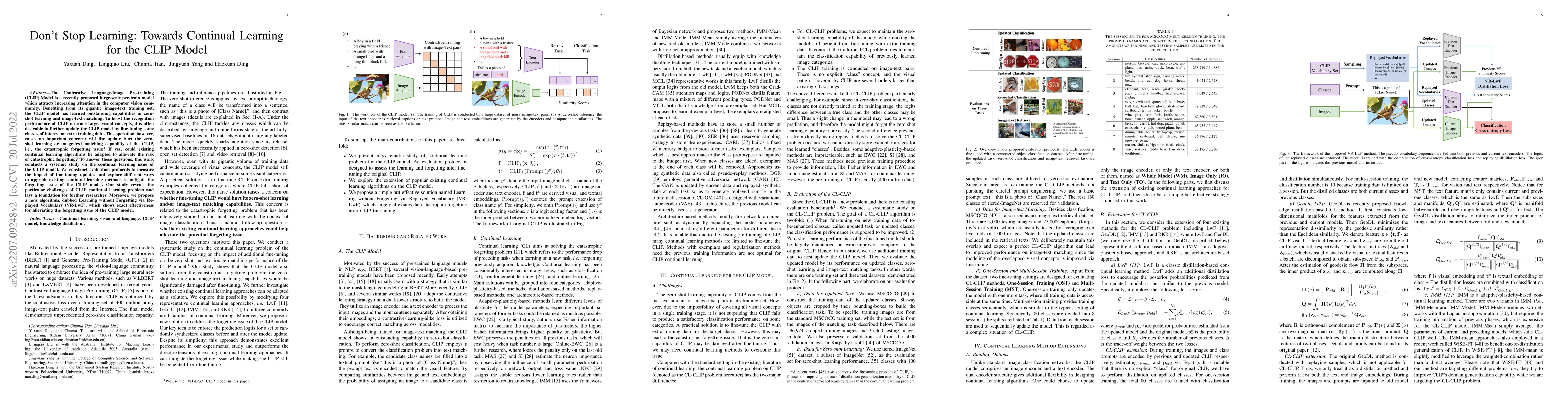 Thumbnail for Don't Stop Learning: Towards Continual Learning for the CLIP Model