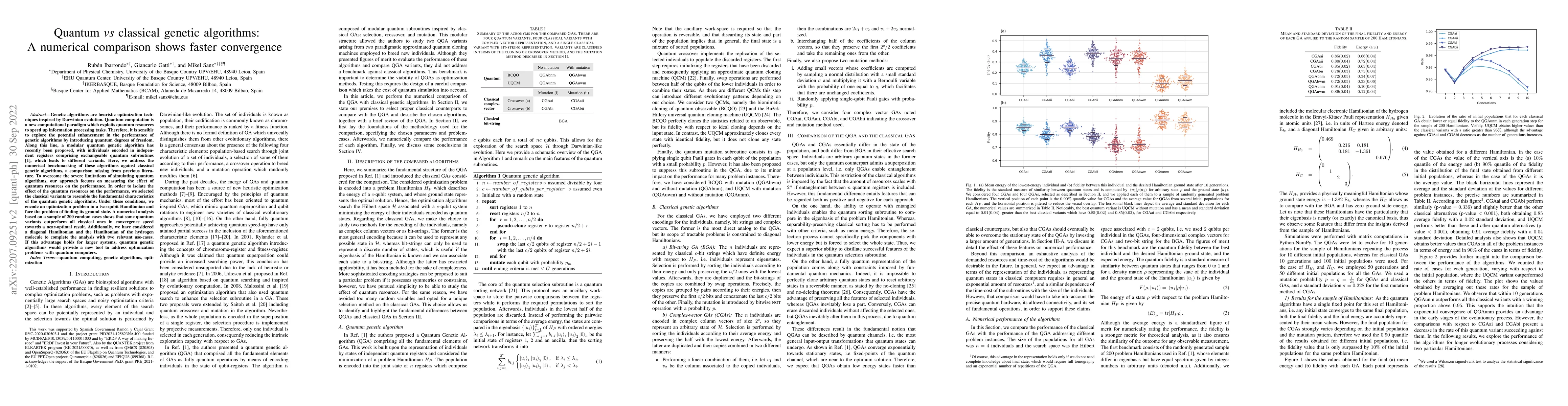 Thumbnail for Quantum vs classical genetic algorithms: A numerical comparison shows
  faster convergence