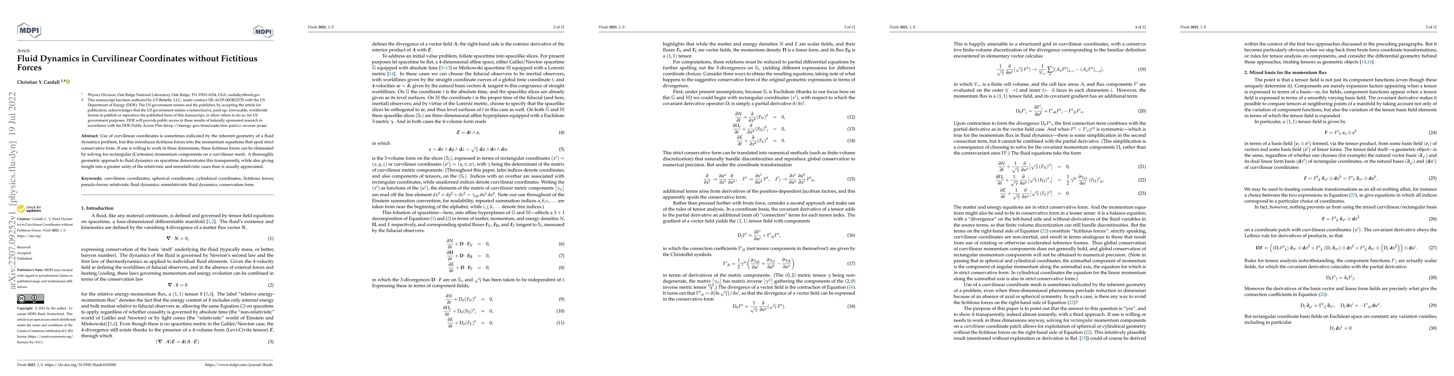 Thumbnail for Fluid Dynamics in Curvilinear Coordinates without Fictitious Forces