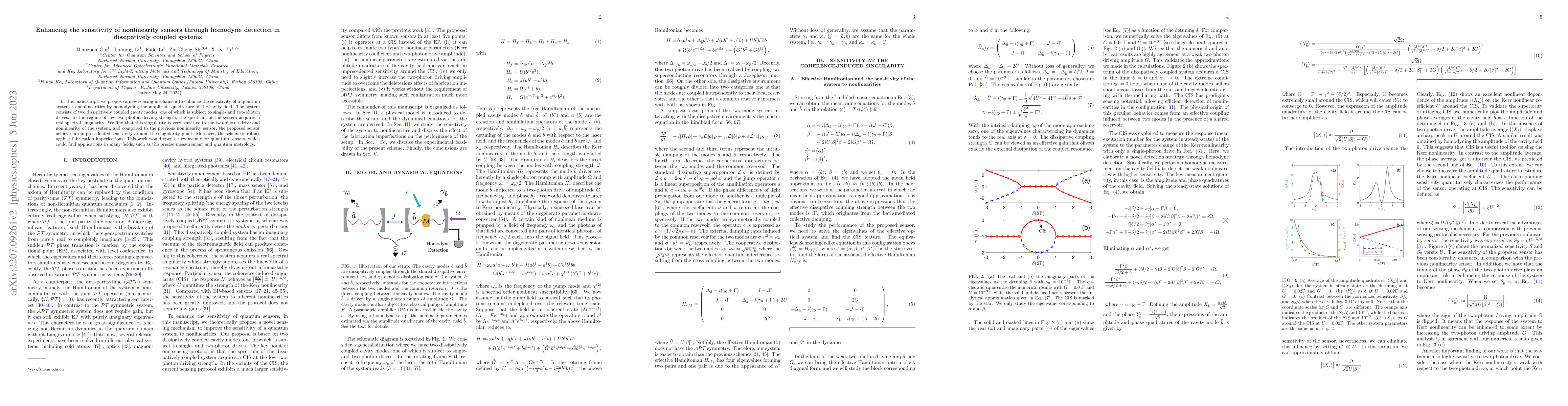 Thumbnail for Enhancing the sensitivity of nonlinearity sensors through homodyne
  detection in dissipatively coupled systems
