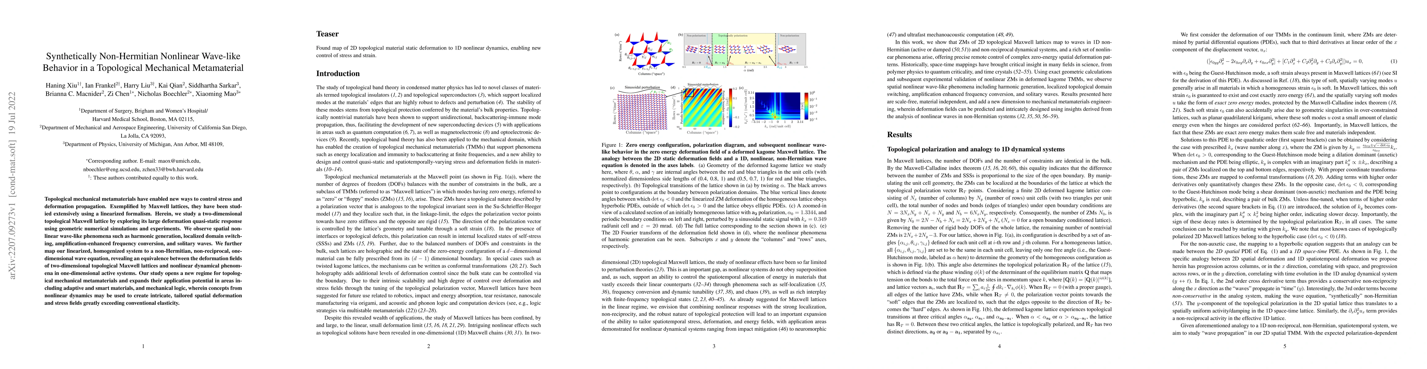 Thumbnail for Synthetically Non-Hermitian Nonlinear Wave-like Behavior in a
  Topological Mechanical Metamaterial