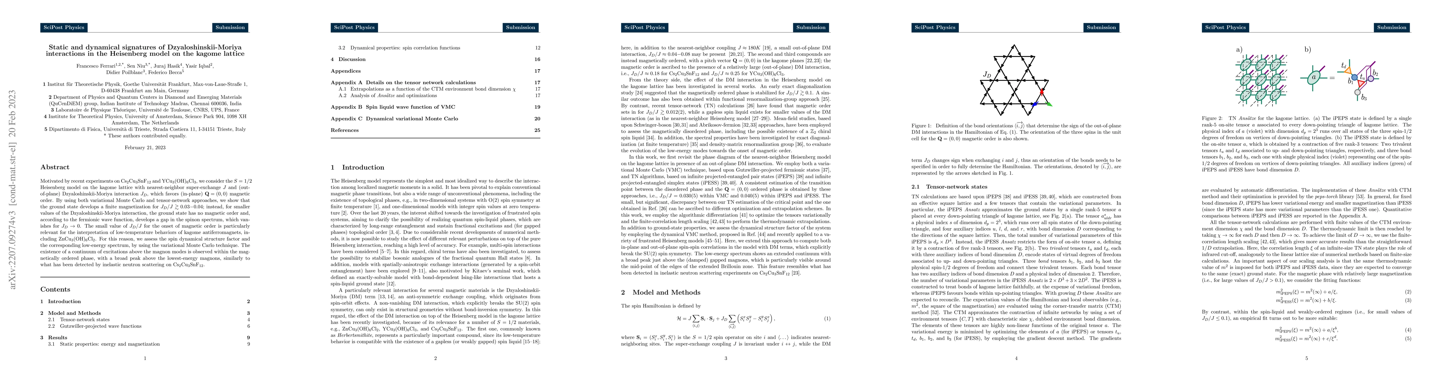 Thumbnail for Static and dynamical signatures of Dzyaloshinskii-Moriya interactions in
  the Heisenberg model on the kagome lattice
