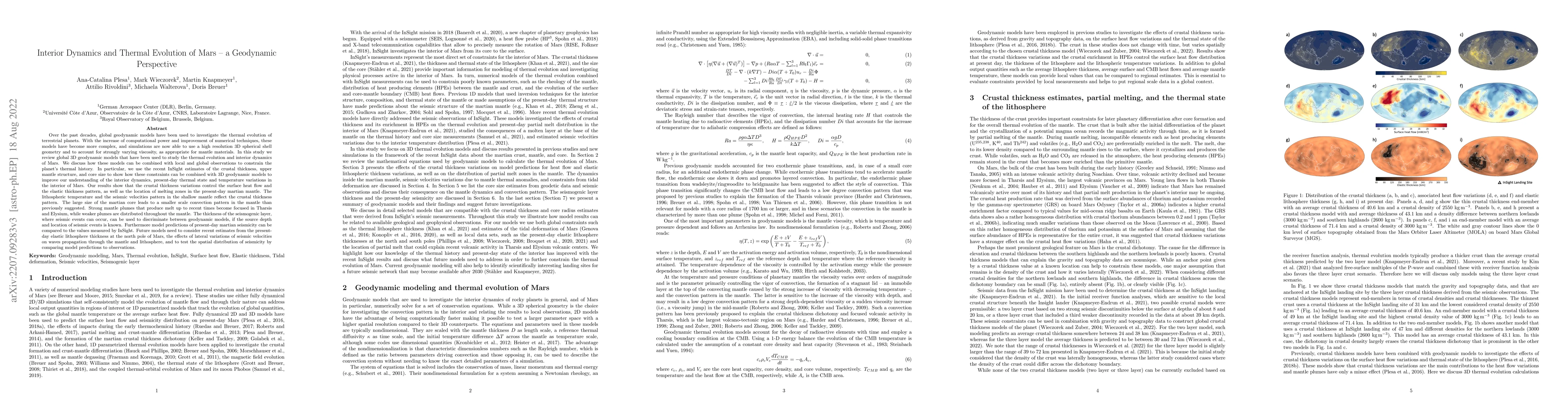 Thumbnail for Interior Dynamics and Thermal Evolution of Mars -- a Geodynamic
  Perspective