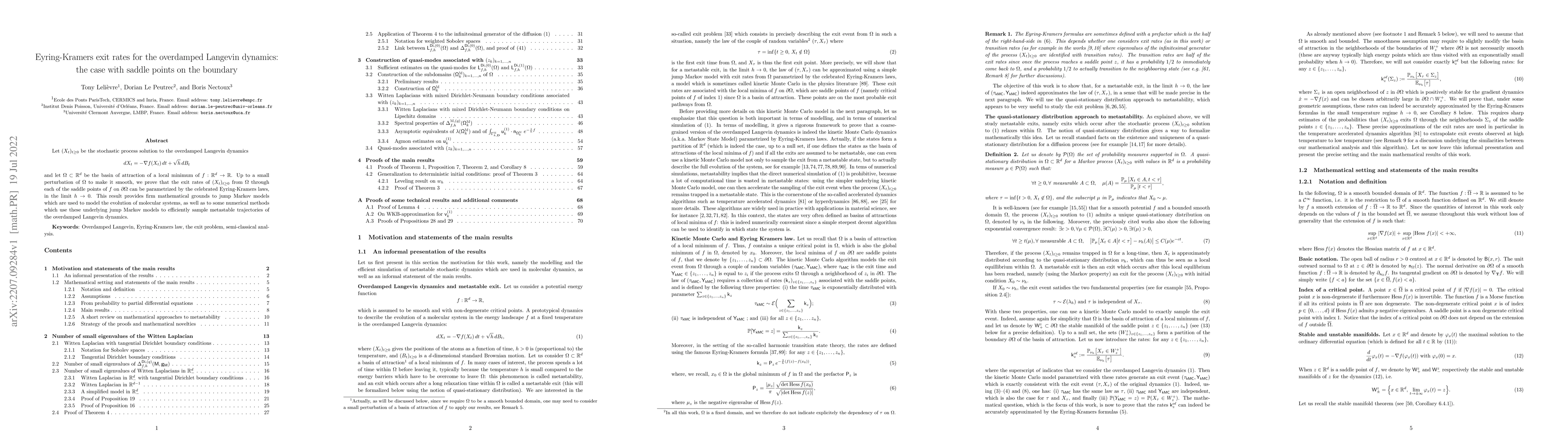 Thumbnail for Eyring-Kramers exit rates for the overdamped Langevin dynamics: the case
  with saddle points on the boundary