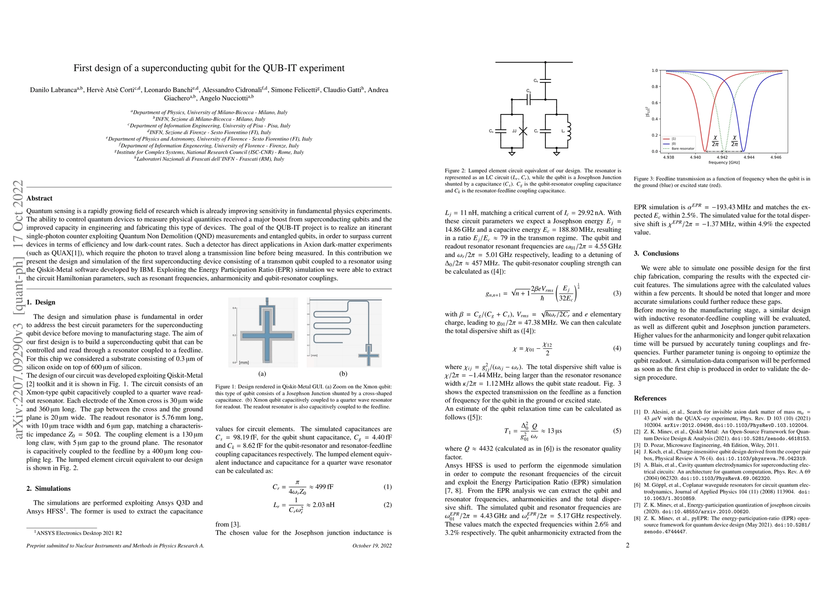 Thumbnail for First design of a superconducting qubit for the QUB-IT experiment