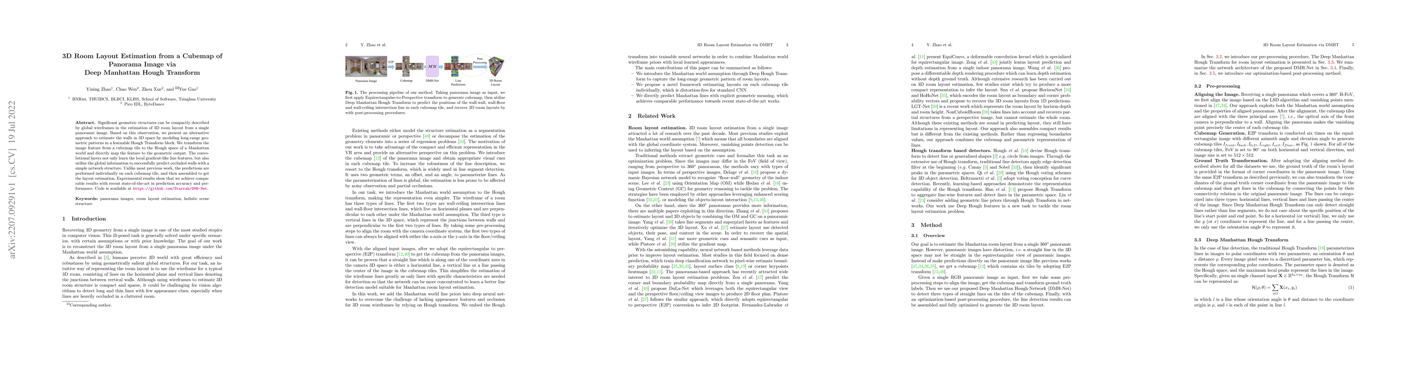 Thumbnail for 3D Room Layout Estimation from a Cubemap of Panorama Image via Deep
  Manhattan Hough Transform