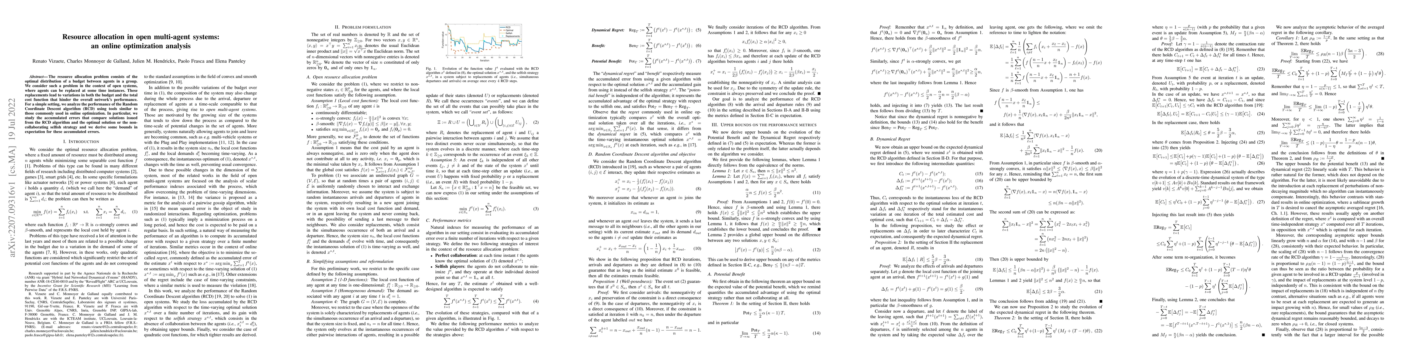 Thumbnail for Resource allocation in open multi-agent systems: an online optimization
  analysis