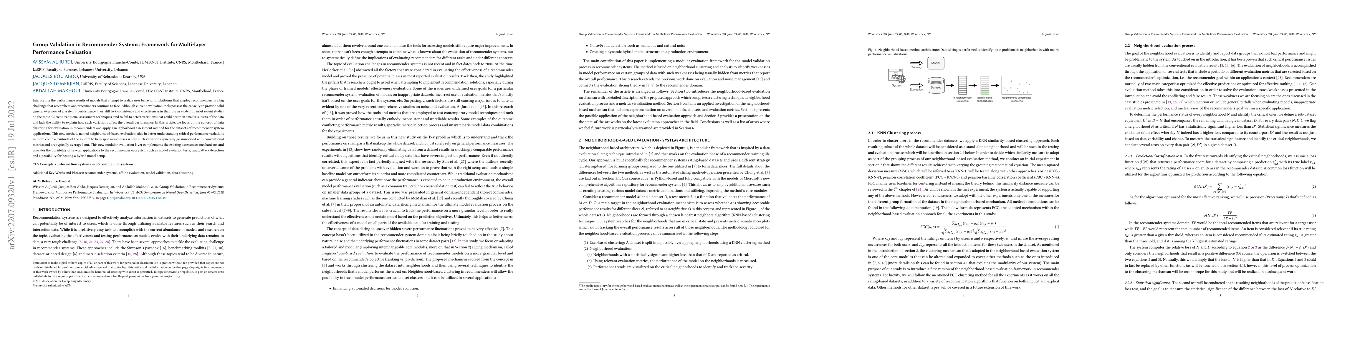 Thumbnail for Group Validation in Recommender Systems: Framework for Multi-layer
  Performance Evaluation