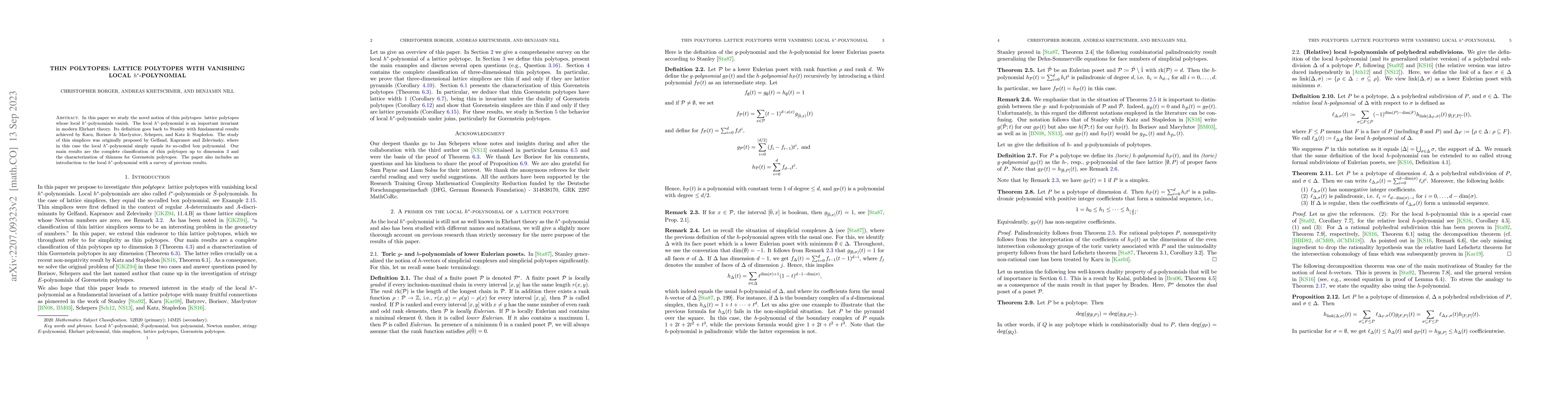 Thumbnail for Thin polytopes: Lattice polytopes with vanishing local $h^*$-polynomial