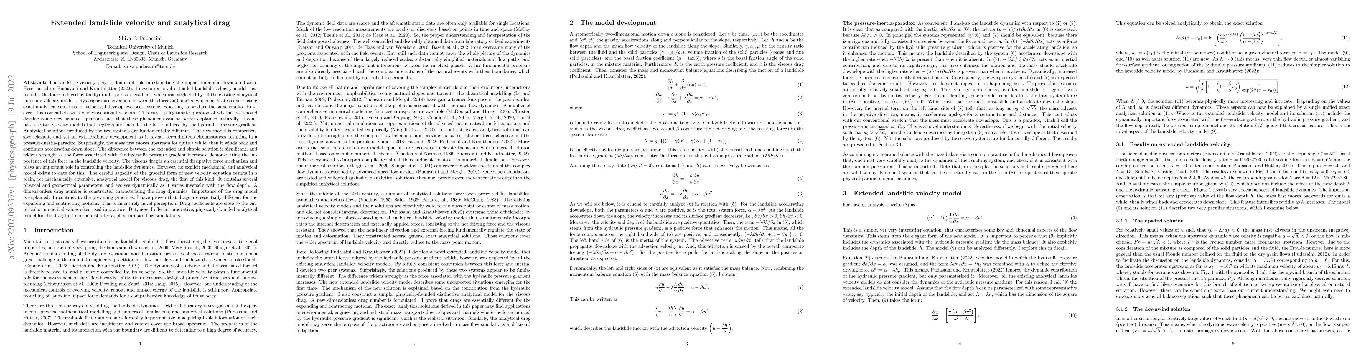 Thumbnail for Extended landslide velocity and analytical drag