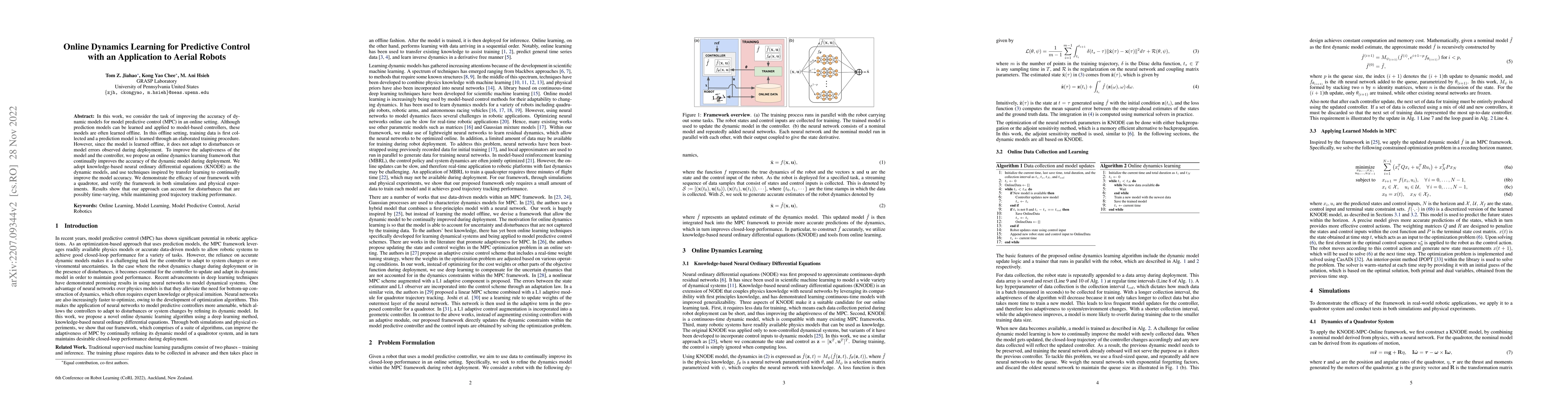 Thumbnail for Online Dynamics Learning for Predictive Control with an Application to
  Aerial Robots