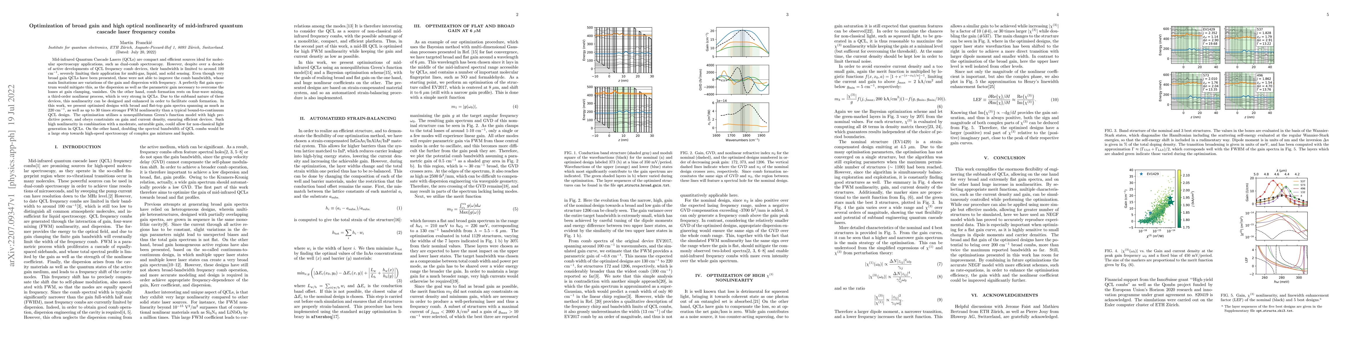 Thumbnail for Optimization of broad gain and high optical nonlinearity of mid-infrared
  quantum cascade laser frequency combs