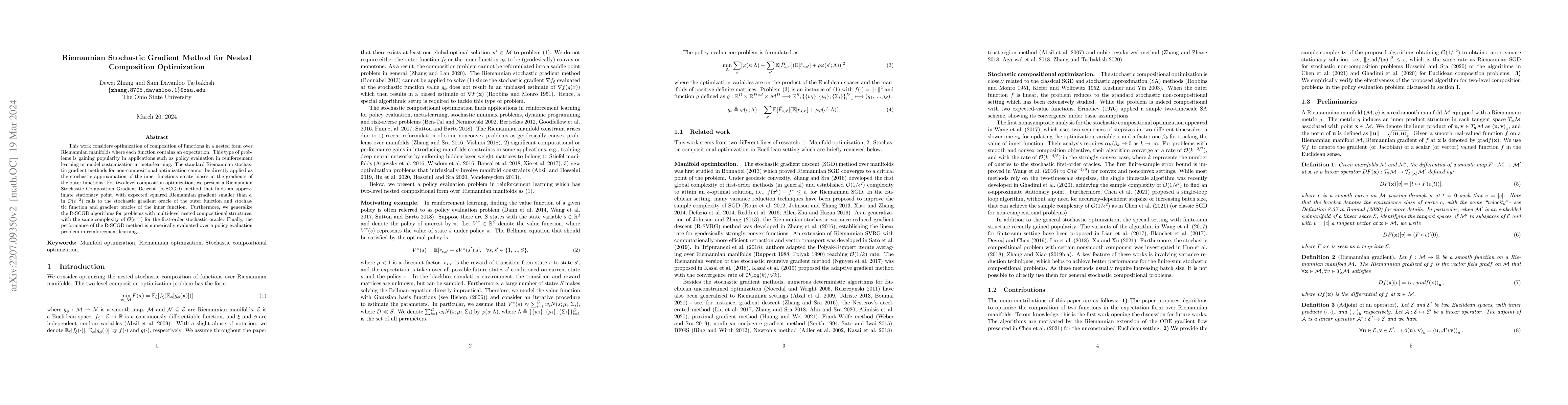 Thumbnail for Riemannian Stochastic Gradient Method for Nested Composition
  Optimization