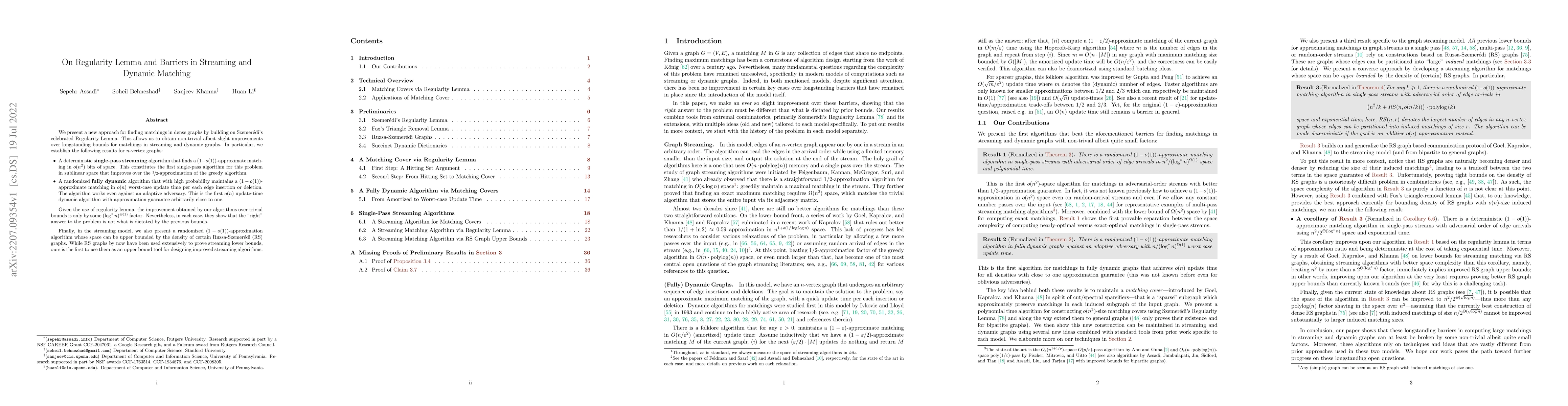Thumbnail for On Regularity Lemma and Barriers in Streaming and Dynamic Matching