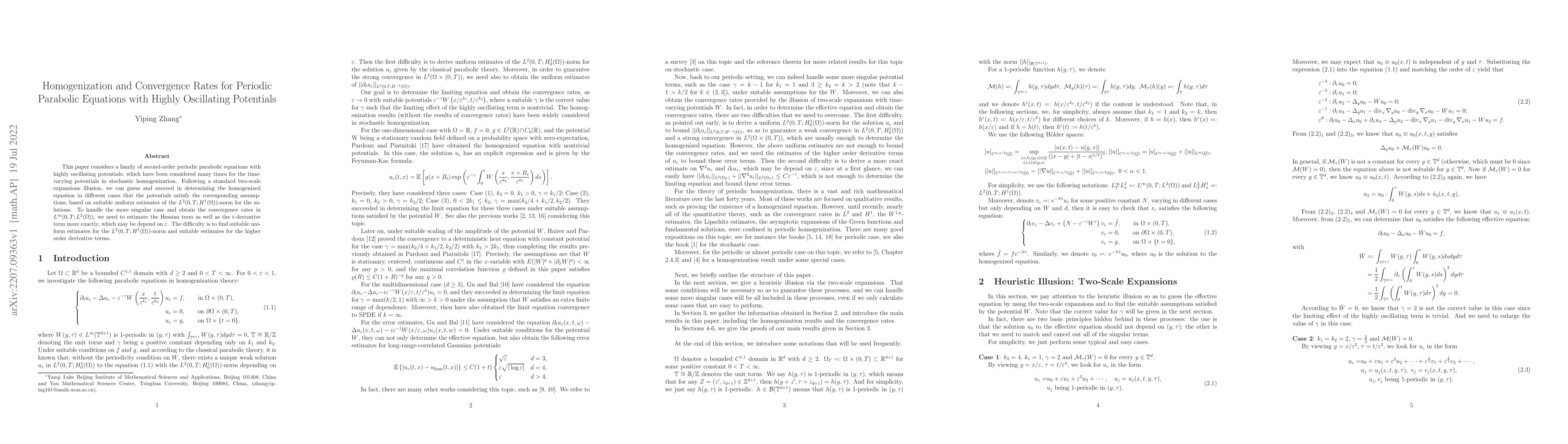 Thumbnail for Homogenization and Convergence Rates for Periodic Parabolic Equations
  with Highly Oscillating Potentials