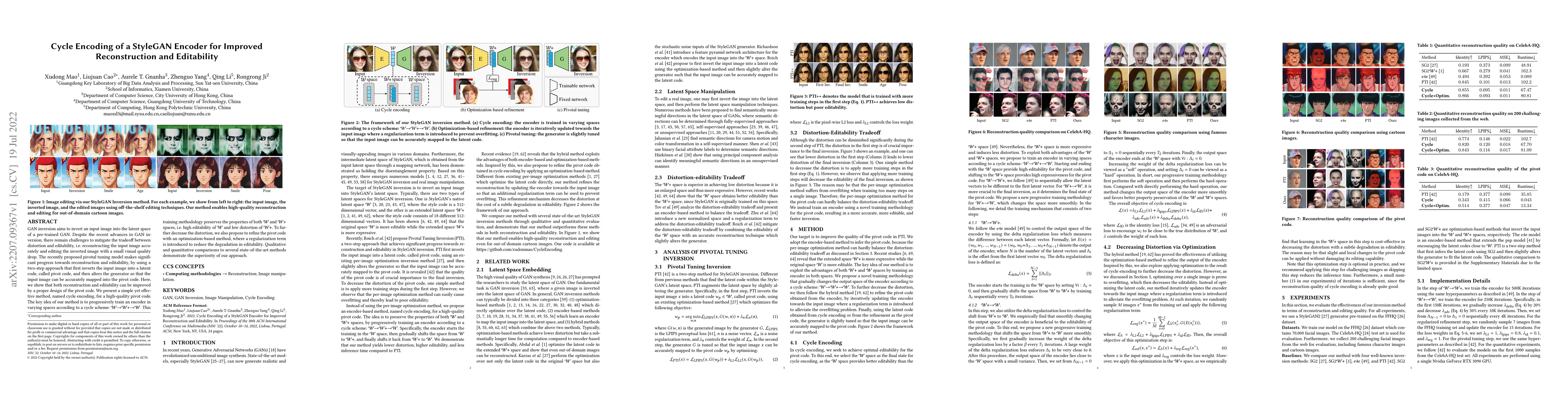 Thumbnail for Cycle Encoding of a StyleGAN Encoder for Improved Reconstruction and
  Editability