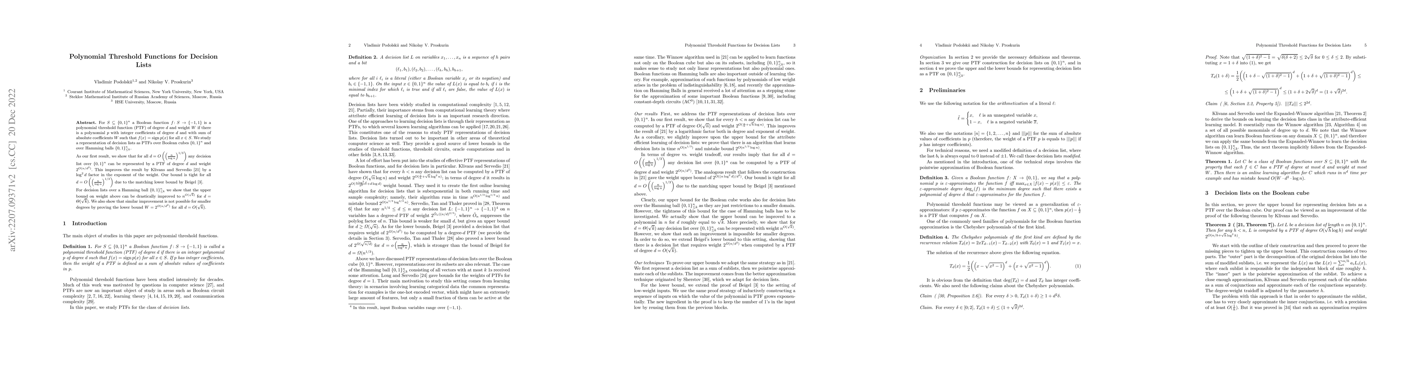 Thumbnail for Polynomial Threshold Functions for Decision Lists