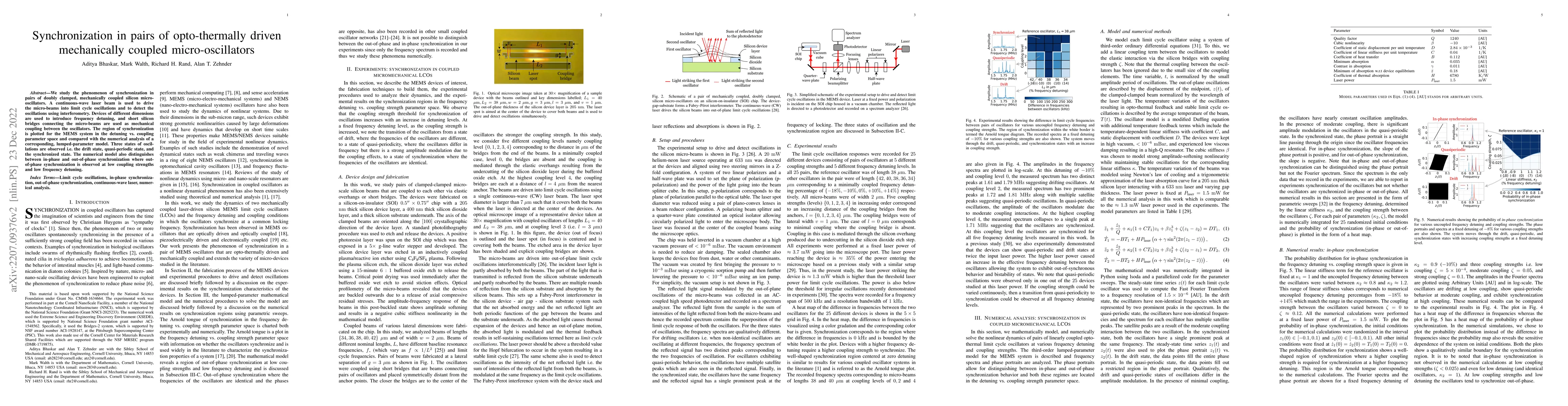 Thumbnail for Synchronization in pairs of opto-thermally driven mechanically coupled
  micro-oscillators