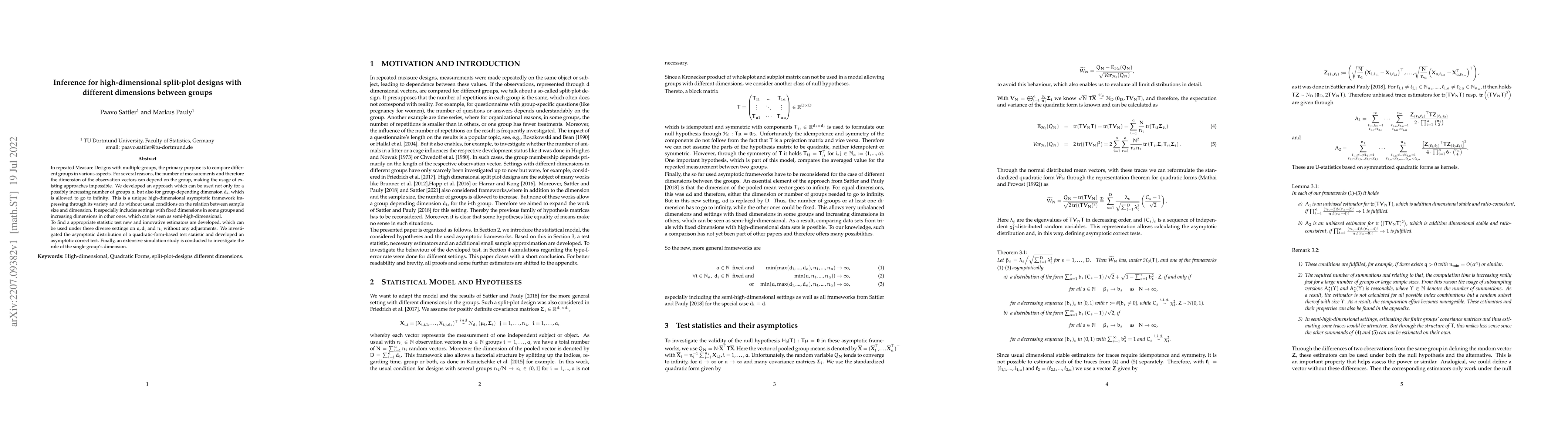 Thumbnail for Inference for high-dimensional split-plot designs with different
  dimensions between groups