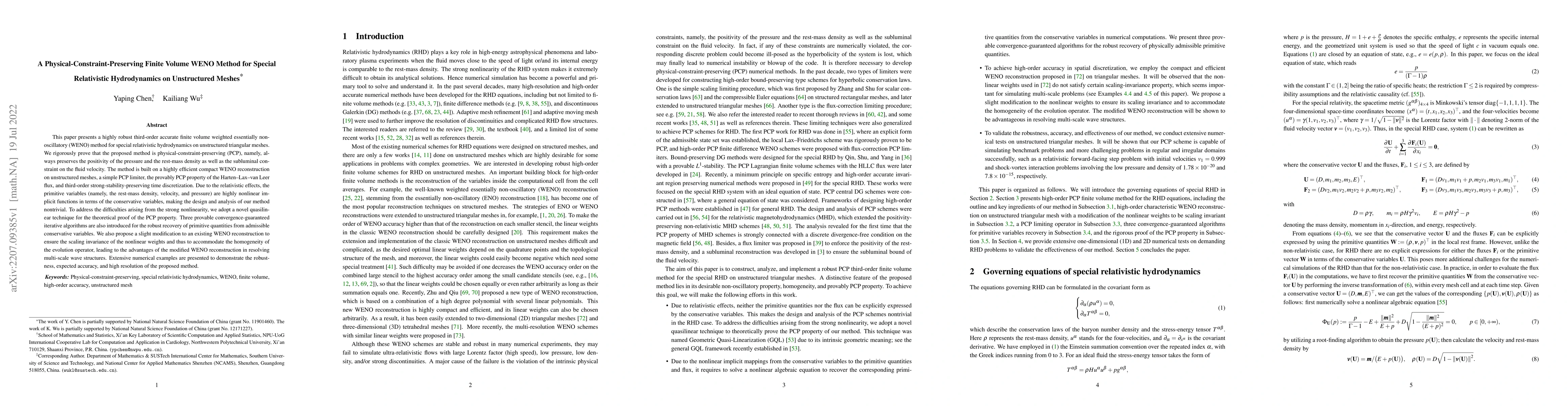 Thumbnail for A Physical-Constraint-Preserving Finite Volume WENO Method for Special
  Relativistic Hydrodynamics on Unstructured Meshes