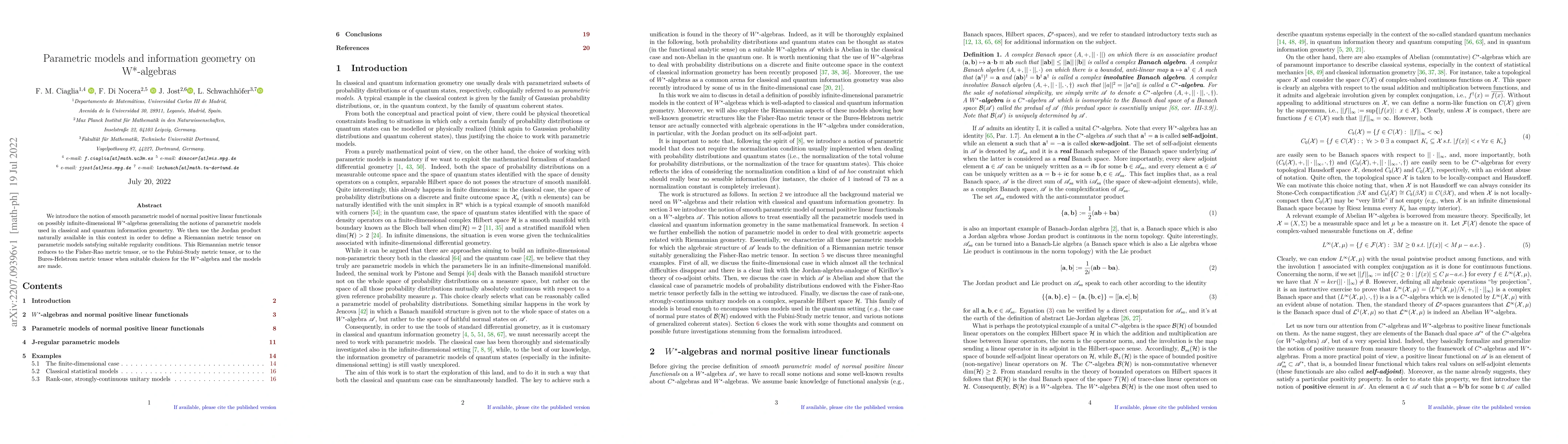 Thumbnail for Parametric models and information geometry on W*-algebras