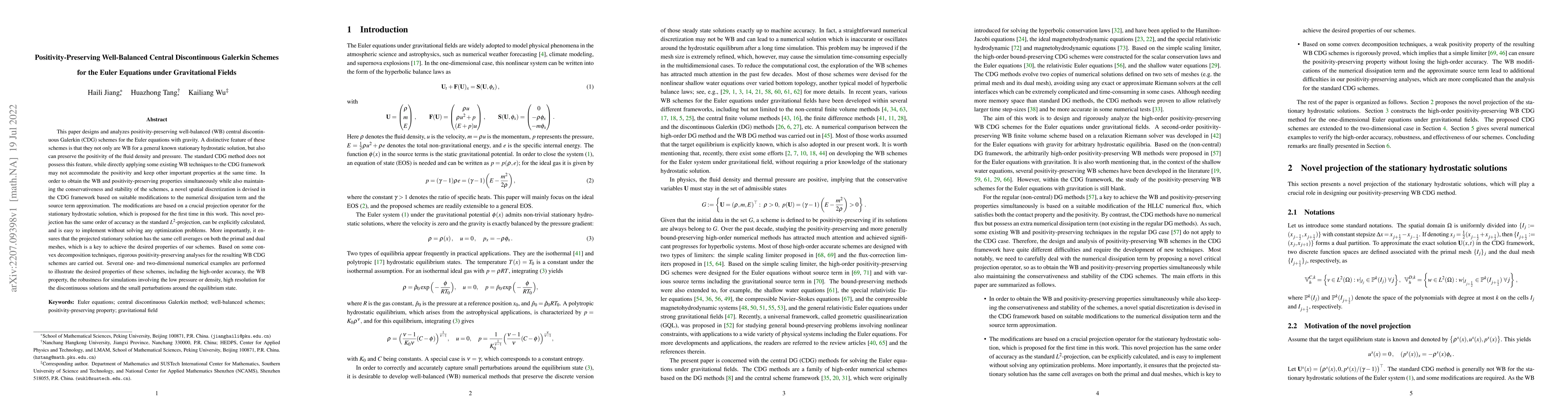 Thumbnail for Positivity-Preserving Well-Balanced Central Discontinuous Galerkin
  Schemes for the Euler Equations under Gravitational Fields