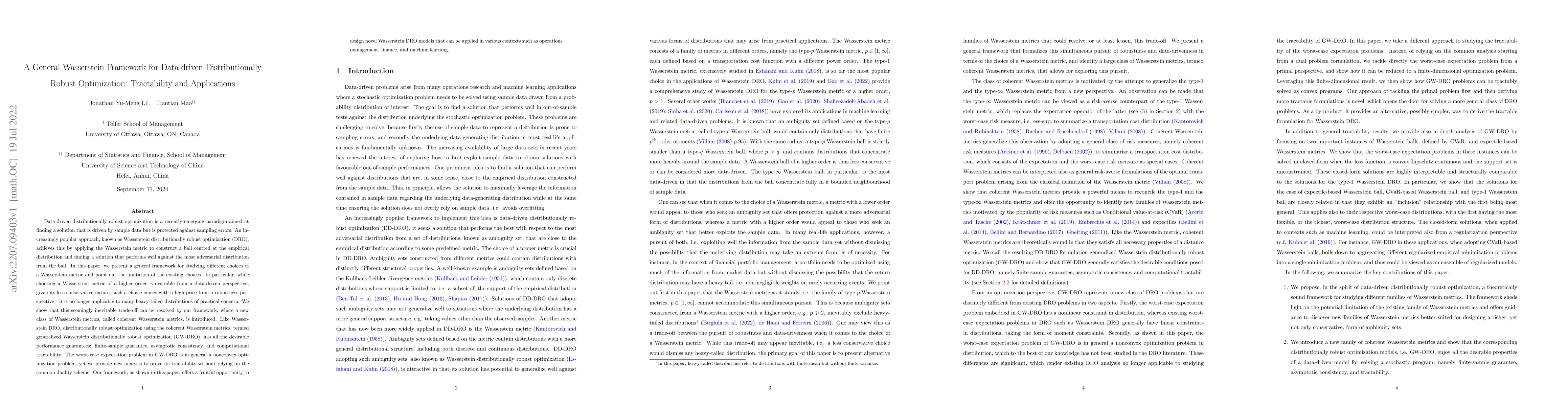 Thumbnail for A General Wasserstein Framework for Data-driven Distributionally Robust
  Optimization: Tractability and Applications