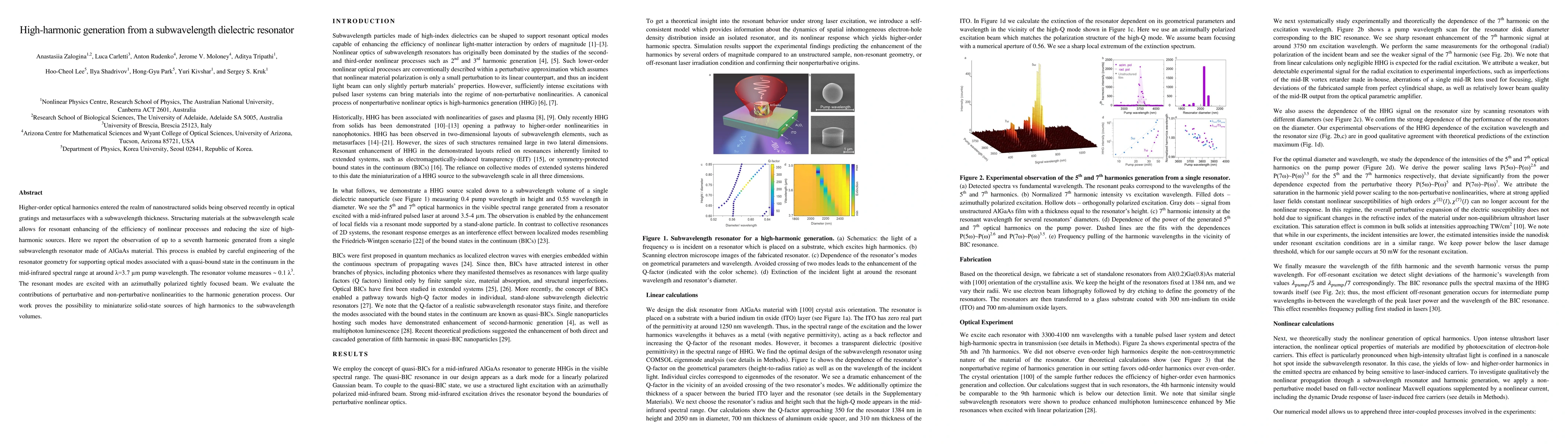 Thumbnail for High harmonic generation from a subwavelength dielectric resonator