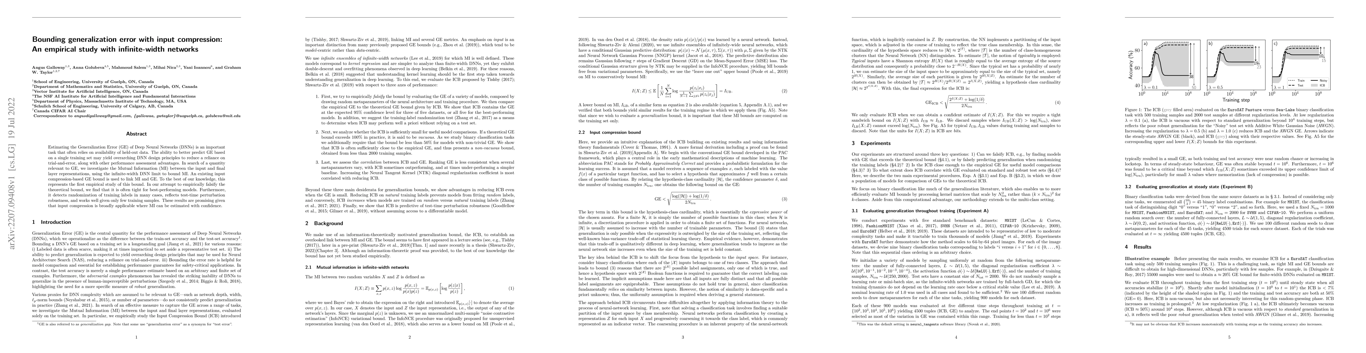 Thumbnail for Bounding generalization error with input compression: An empirical study
  with infinite-width networks