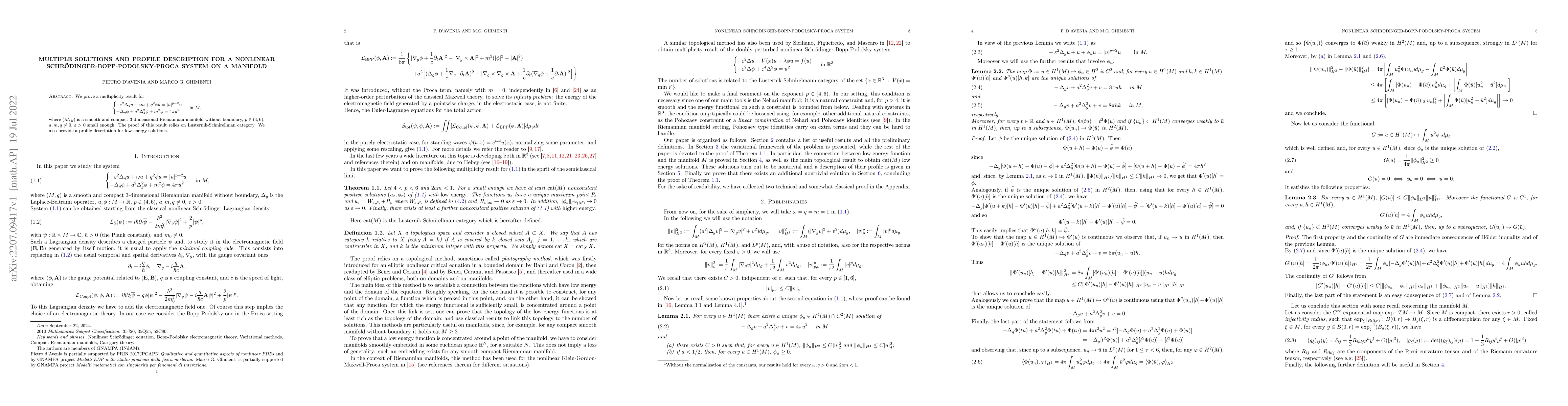 Thumbnail for Multiple solutions and profile description for a nonlinear
  Schr\"odinger-Bopp-Podolsky-Proca system on a manifold