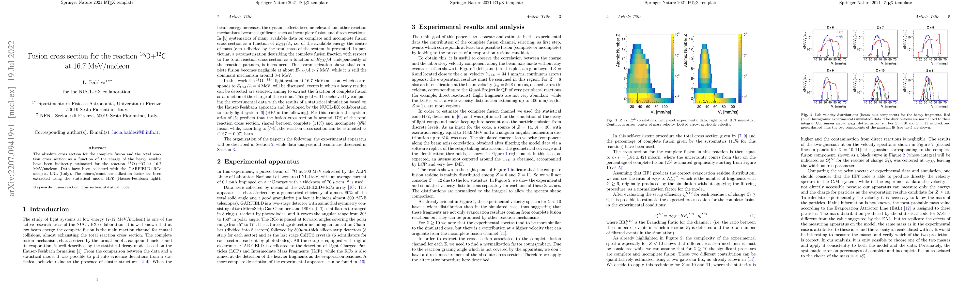 Thumbnail for Fusion cross section for the reaction $^{18}$O+$^{12}$C at 16.7
  MeV/nucleon
