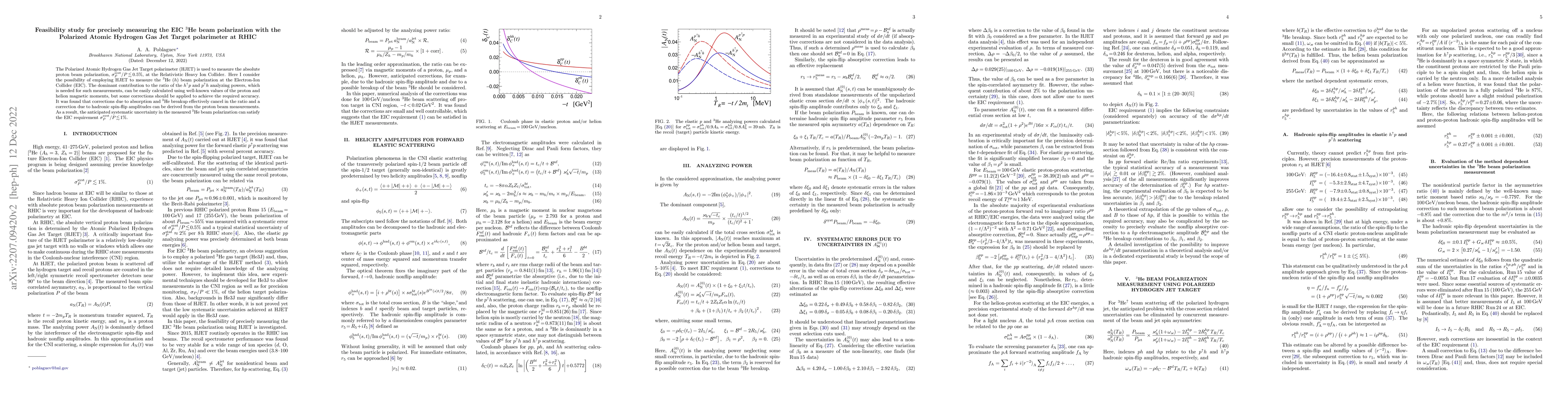 Thumbnail for Feasibility study for precisely measuring the EIC ${}^3$He beam
  polarization with the Polarized Atomic Hydrogen Gas Jet Target polarimeter at
  RHIC