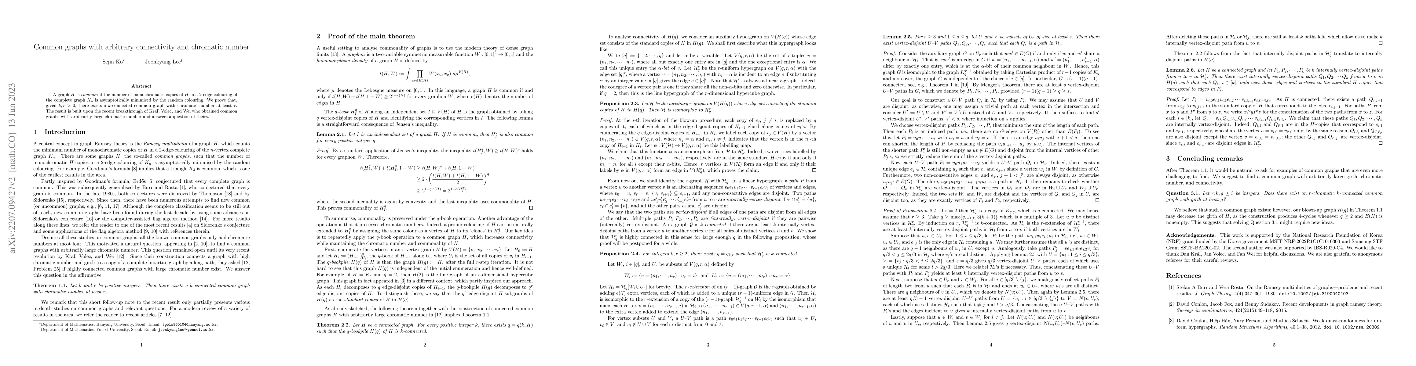Thumbnail for Common graphs with arbitrary connectivity and chromatic number