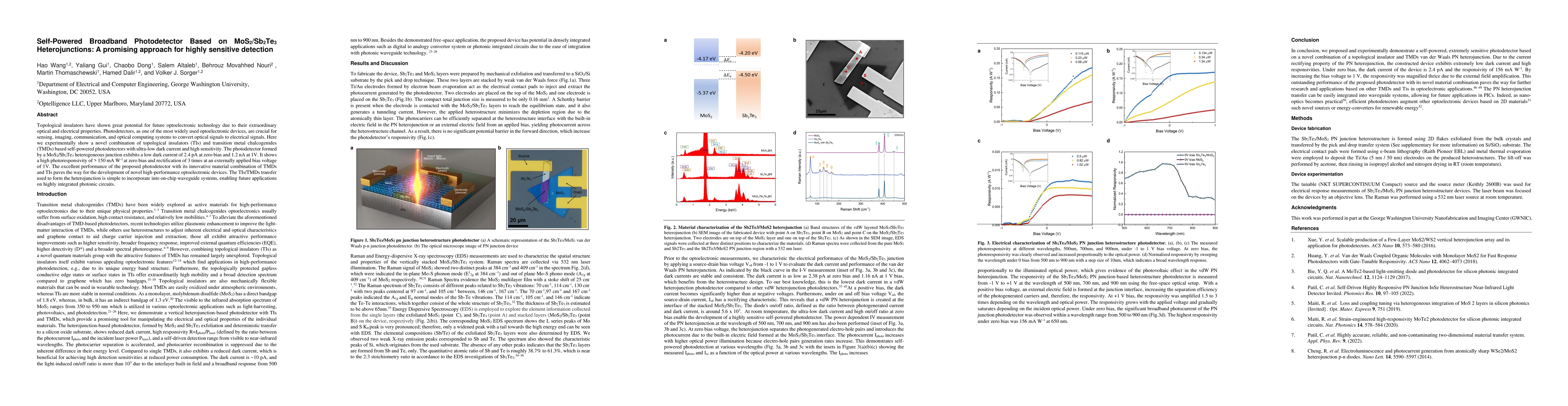Thumbnail for Self-Powered Broadband Photodetector Based on MoS2/Sb2Te3
  Heterojunctions: A promising approach for highly sensitive detection