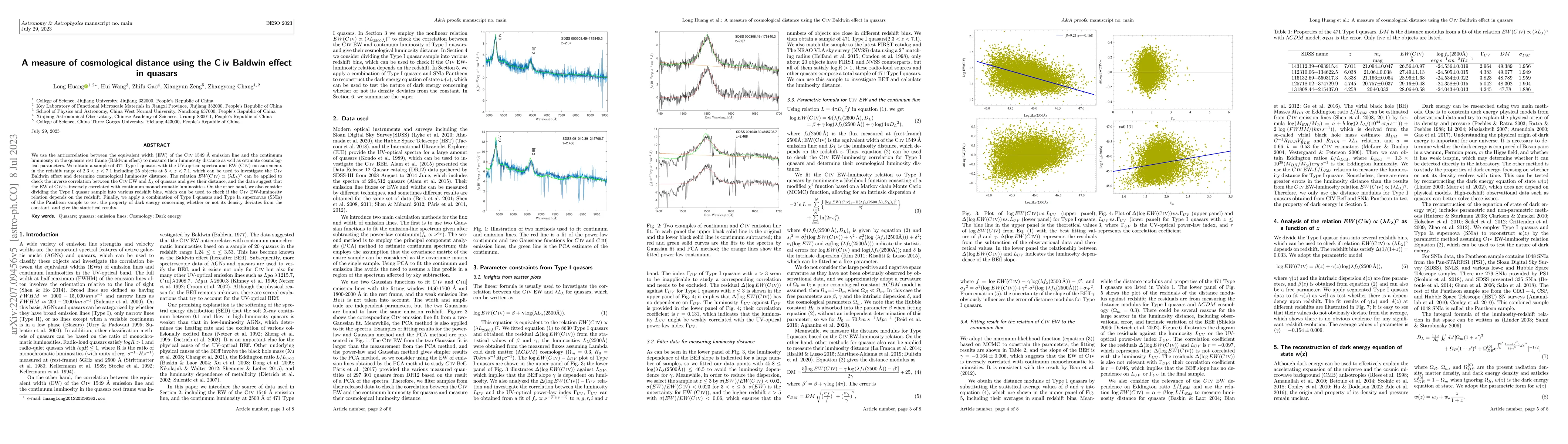 Thumbnail for A measure of cosmological distance using the \civ\ Baldwin effect in
  quasars