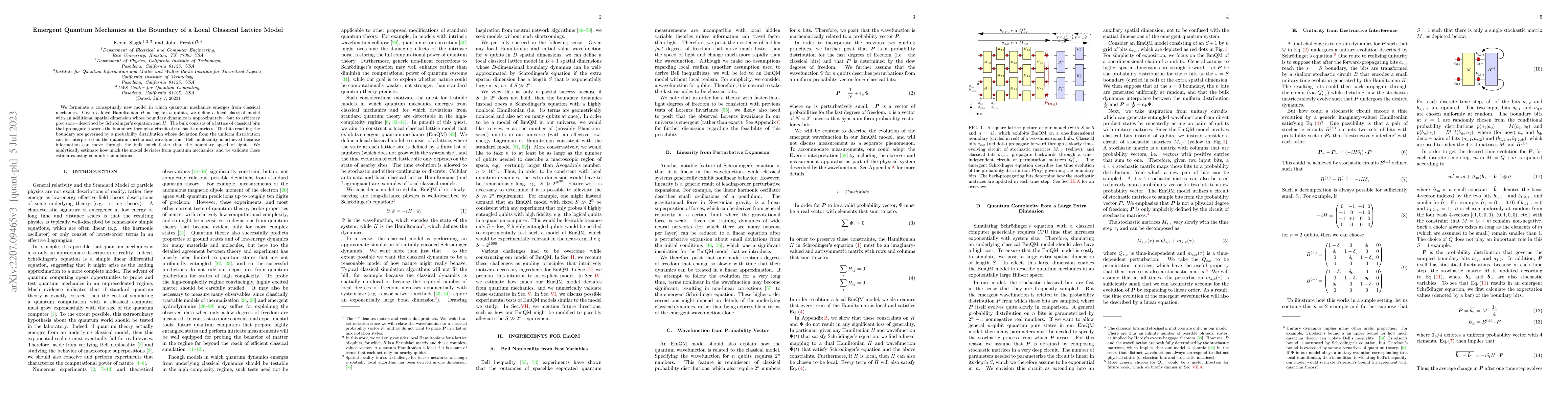 Thumbnail for Emergent Quantum Mechanics at the Boundary of a Local Classical Lattice
  Model